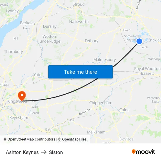 Ashton Keynes to Siston map