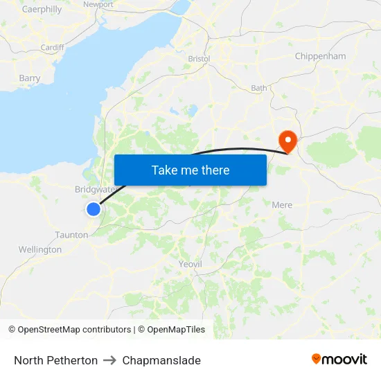 North Petherton to Chapmanslade map