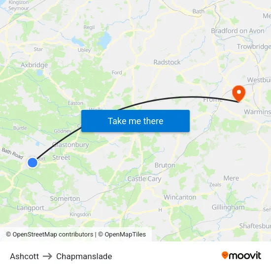 Ashcott to Chapmanslade map