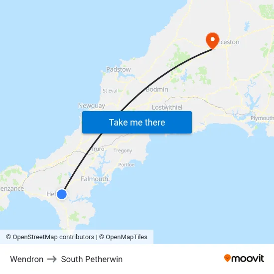 Wendron to South Petherwin map