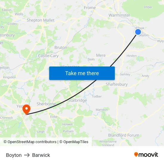 Boyton to Barwick map