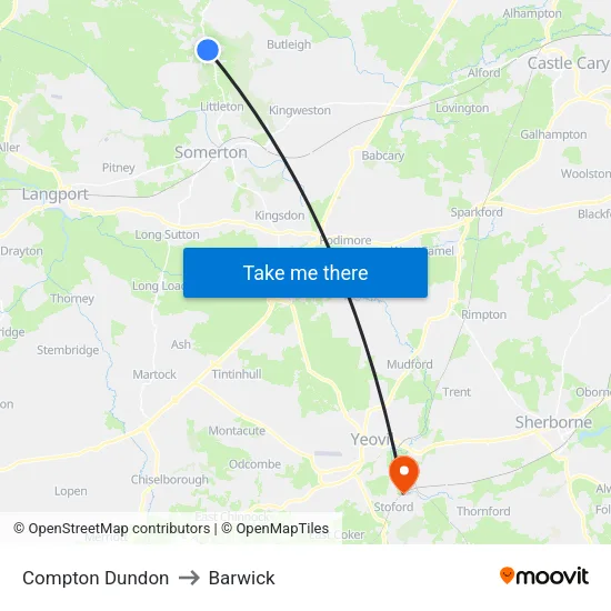 Compton Dundon to Barwick map