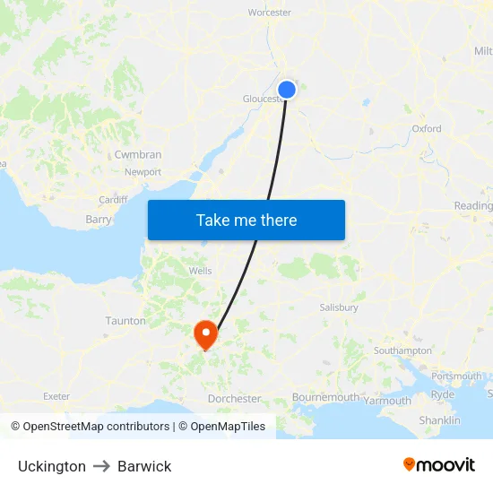 Uckington to Barwick map