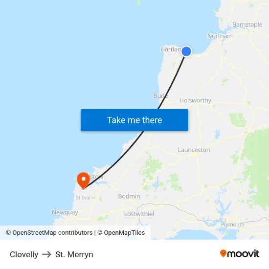 Clovelly to St. Merryn map