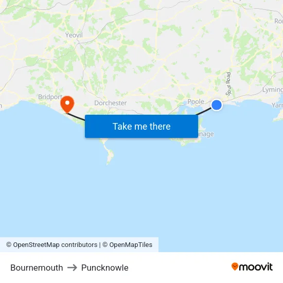 Bournemouth to Puncknowle map