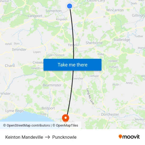 Keinton Mandeville to Puncknowle map