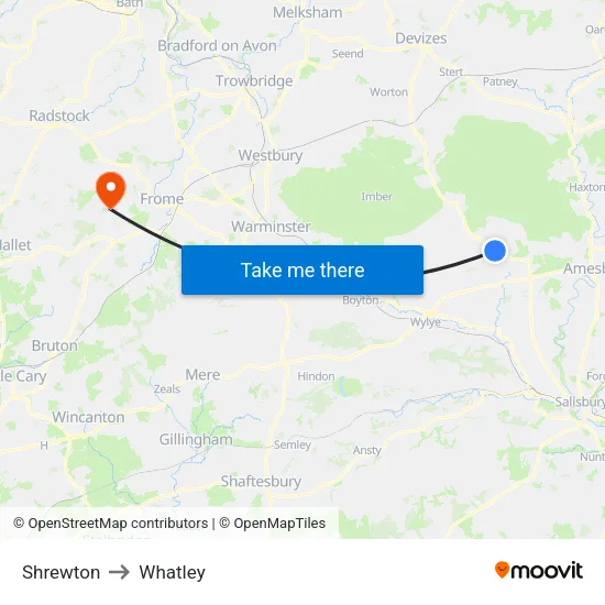 Shrewton to Whatley map