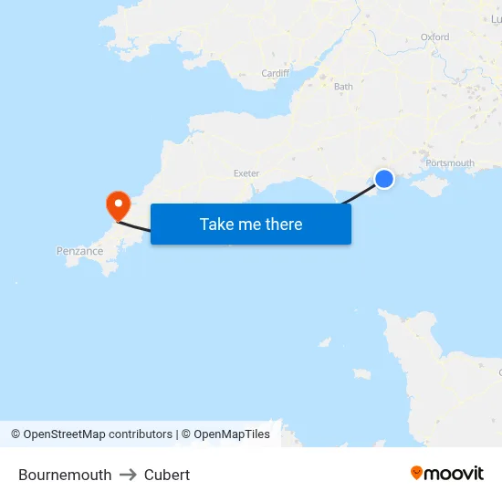 Bournemouth to Cubert map
