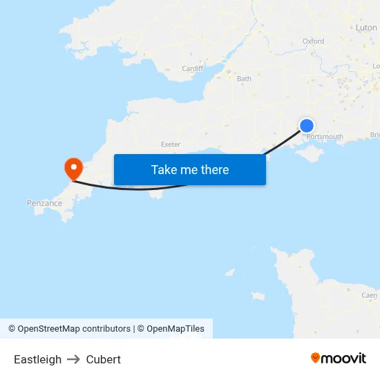 Eastleigh to Cubert map