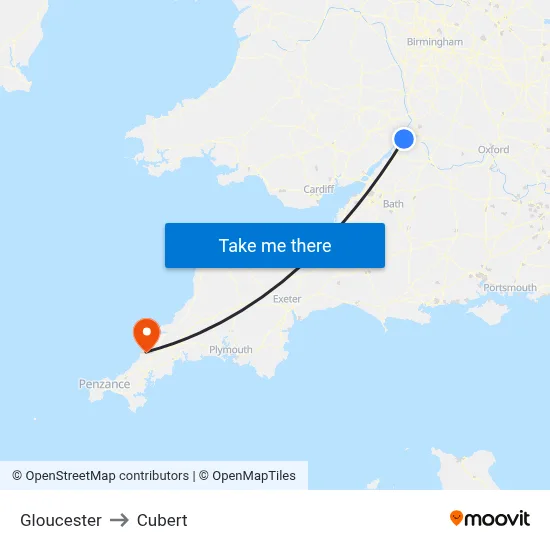 Gloucester to Cubert map
