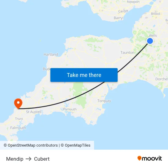 Mendip to Cubert map