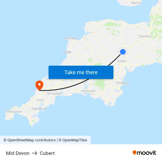 Mid Devon to Cubert map