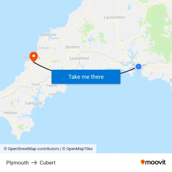 Plymouth to Cubert map