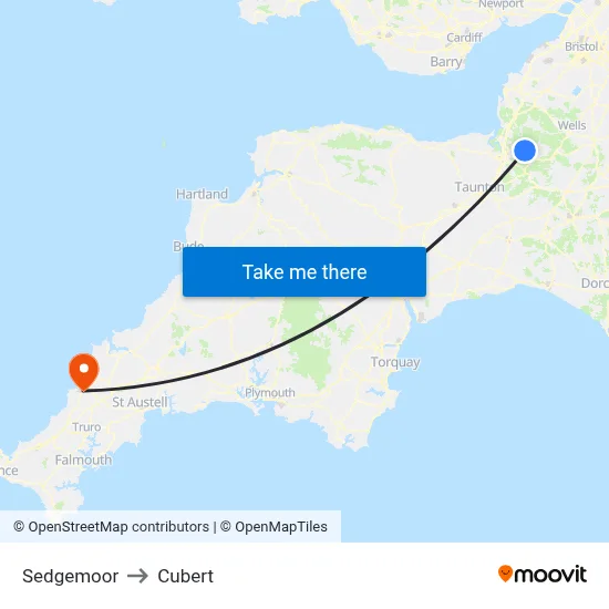 Sedgemoor to Cubert map