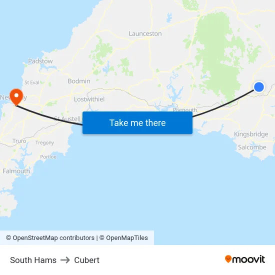 South Hams to Cubert map