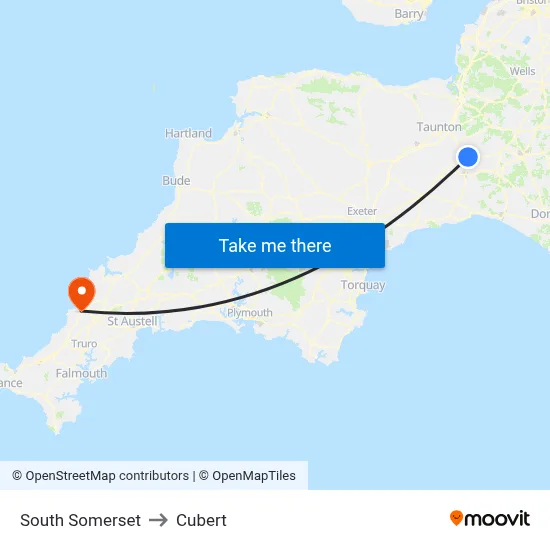 South Somerset to Cubert map