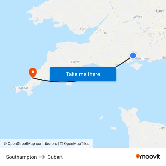 Southampton to Cubert map