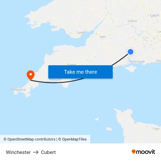 Winchester to Cubert map