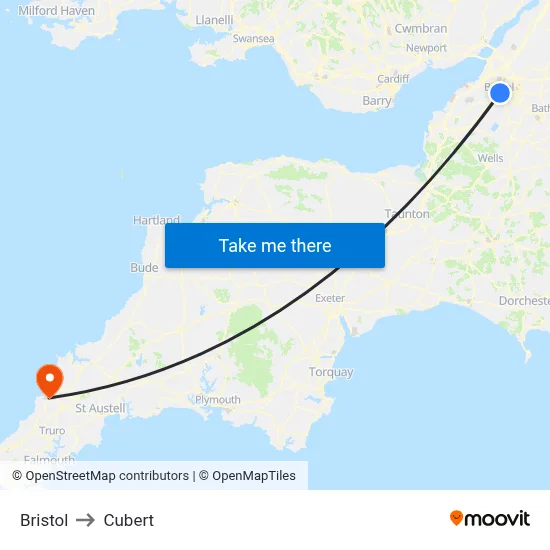 Bristol to Cubert map