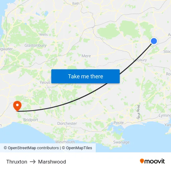 Thruxton to Marshwood map