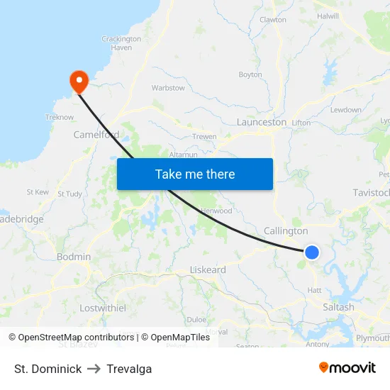 St. Dominick to Trevalga map