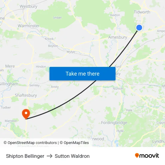 Shipton Bellinger to Sutton Waldron map