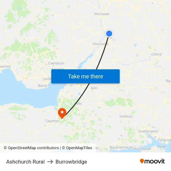 Ashchurch Rural to Burrowbridge map