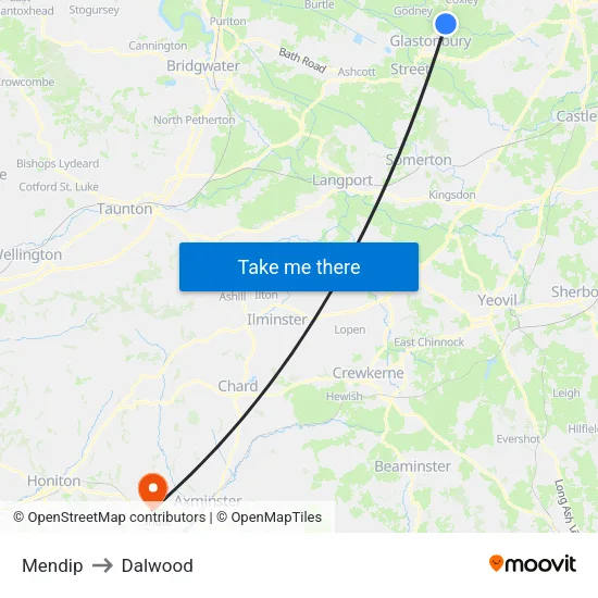 Mendip to Dalwood map