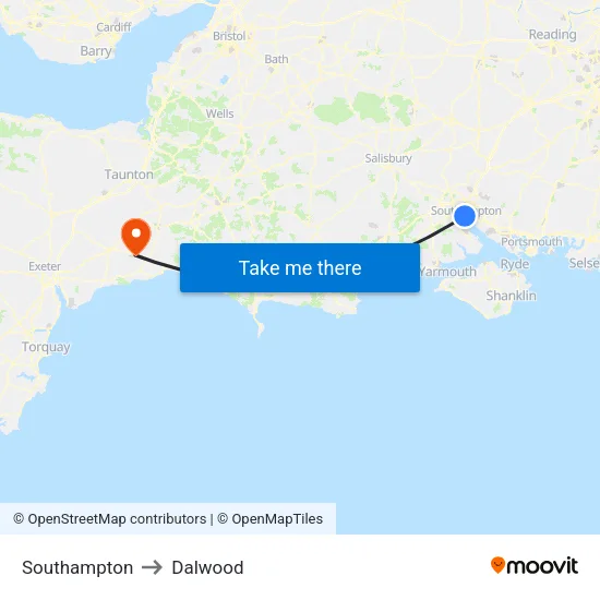 Southampton to Dalwood map