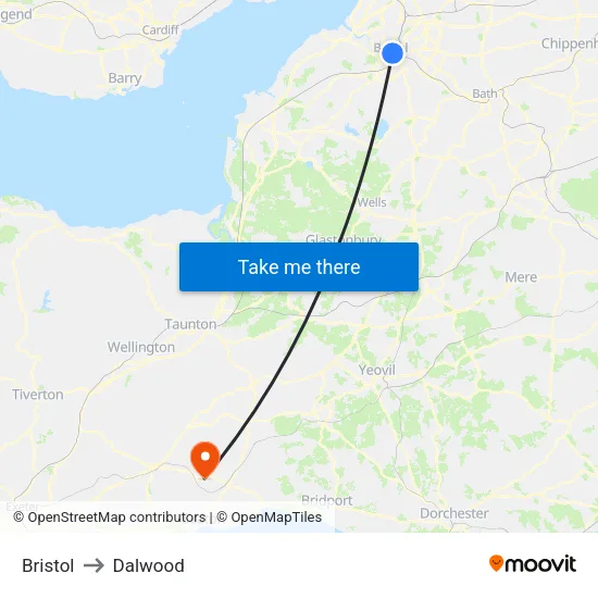 Bristol to Dalwood map