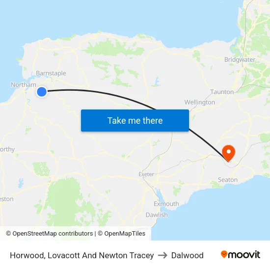 Horwood, Lovacott And Newton Tracey to Dalwood map