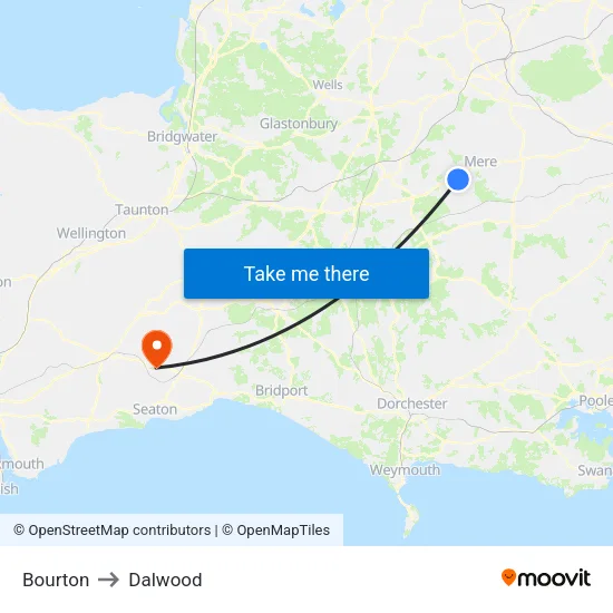 Bourton to Dalwood map