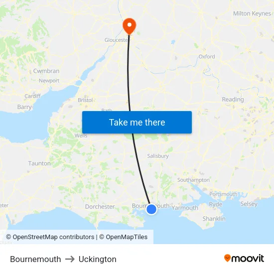 Bournemouth to Uckington map