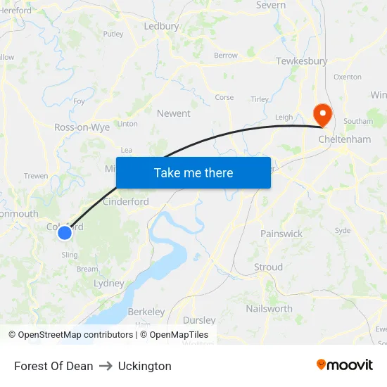 Forest Of Dean to Uckington map