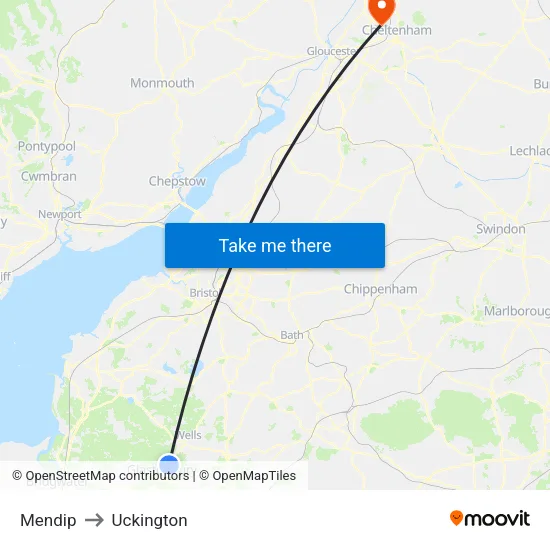 Mendip to Uckington map
