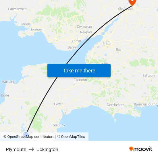Plymouth to Uckington map