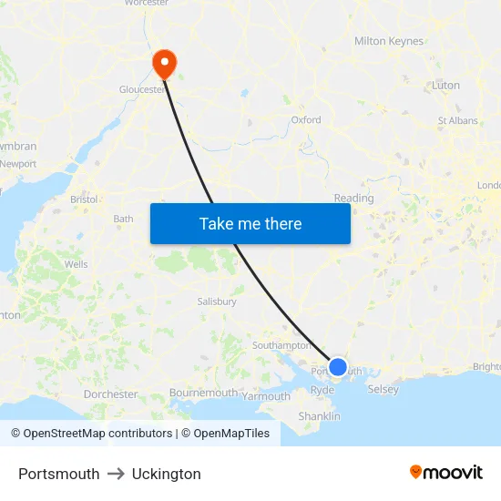 Portsmouth to Uckington map