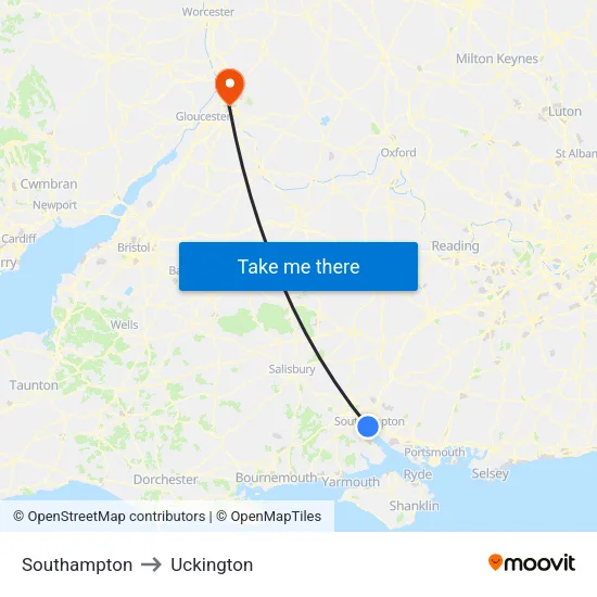 Southampton to Uckington map