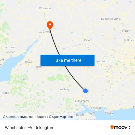 Winchester to Uckington map
