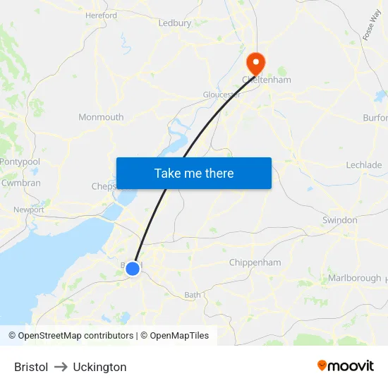 Bristol to Uckington map