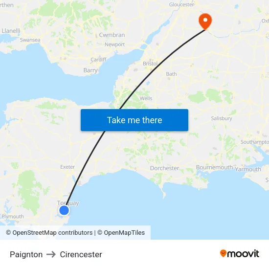 Paignton to Cirencester map