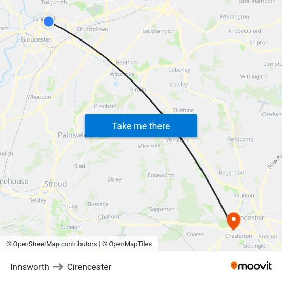 Innsworth to Cirencester map