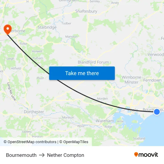 Bournemouth to Nether Compton map