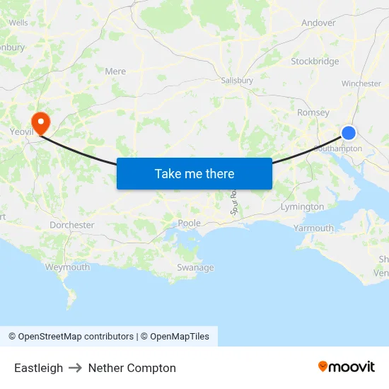Eastleigh to Nether Compton map
