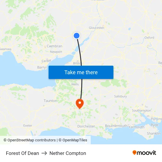 Forest Of Dean to Nether Compton map