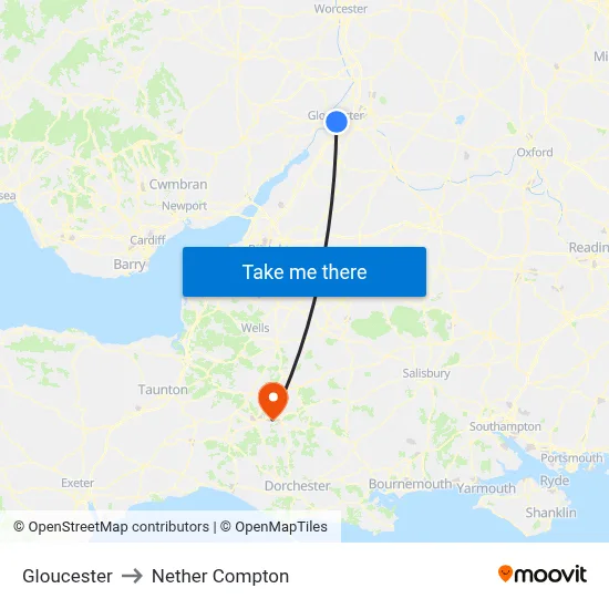 Gloucester to Nether Compton map
