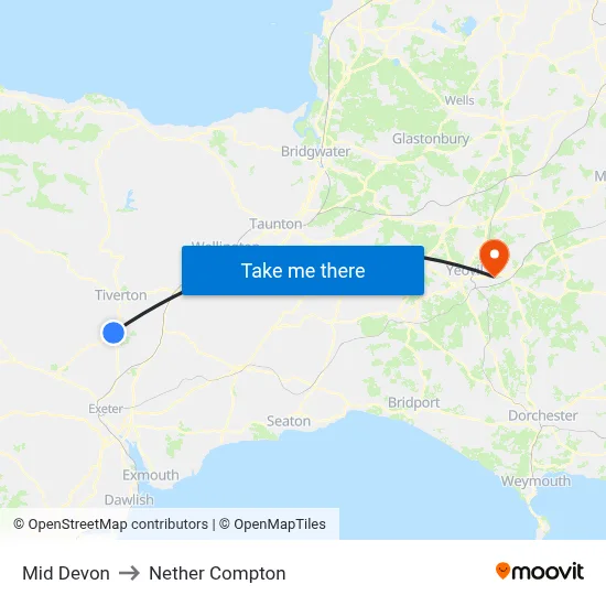 Mid Devon to Nether Compton map