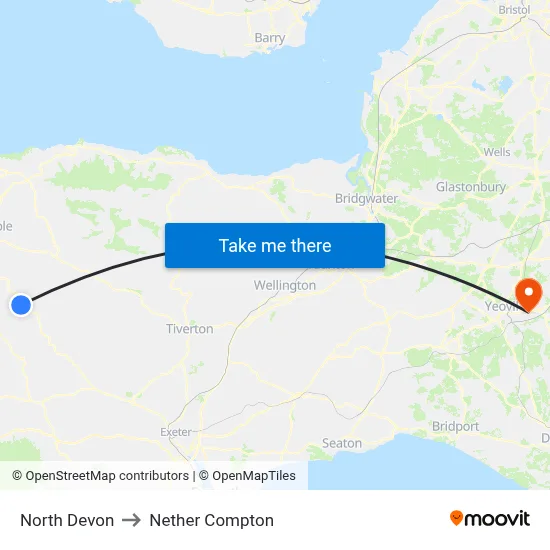 North Devon to Nether Compton map