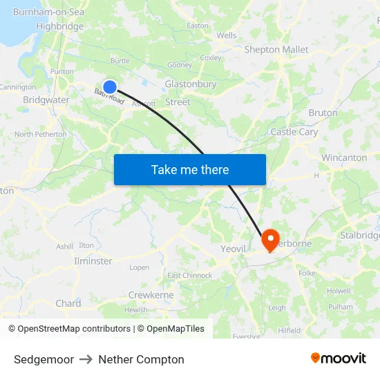 Sedgemoor to Nether Compton map