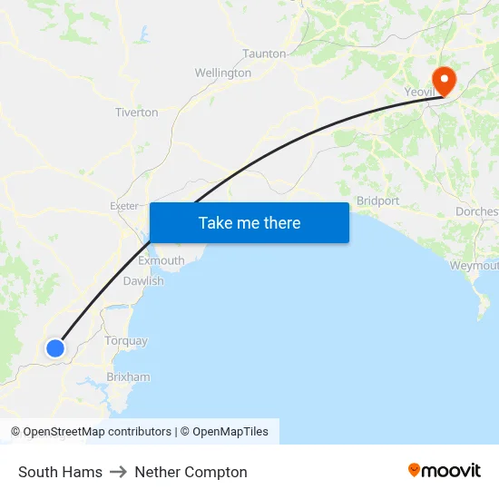 South Hams to Nether Compton map